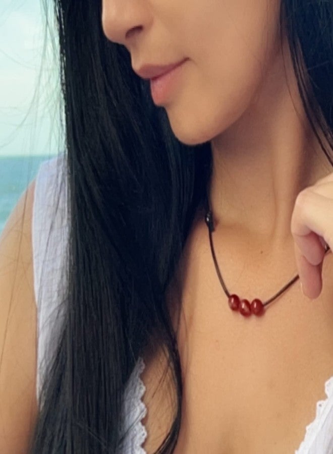 Luck Strings Carnelian Gemstone Beads Pendant Necklace with Adjustable Wax Nylon Cord - Unisex Beaded choker Men Women - Image 5